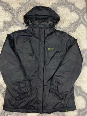 Monster Energy Jacket Mens XL Black Hooded Insulated Full Zip Motorcycle